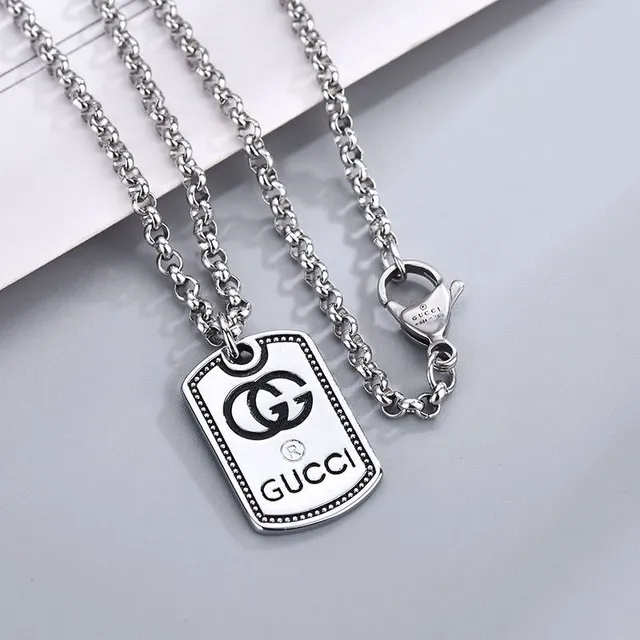 Gucci Dog Tag Interlocking G Logo Silver Necklace 1