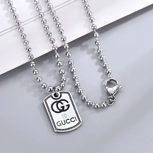 Gucci Dog Tag Interlocking G Logo Silver Necklace 2