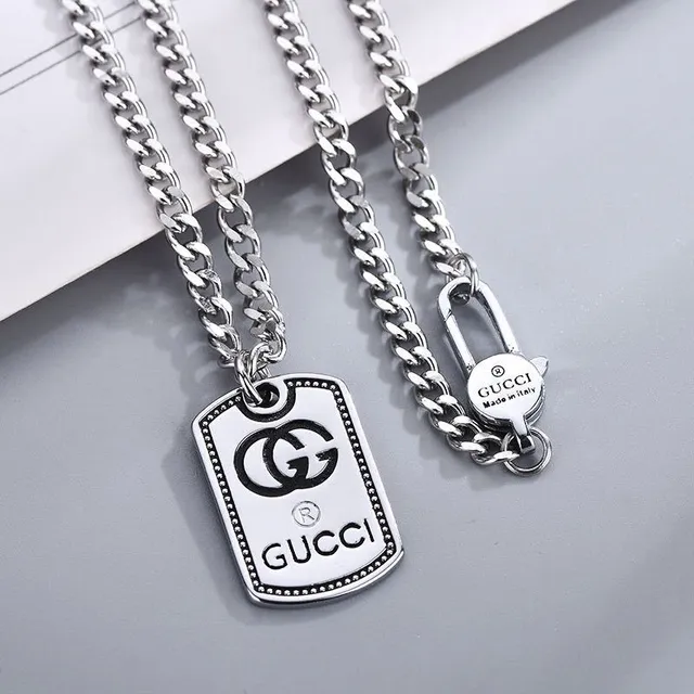 Gucci Dog Tag Interlocking G Logo Silver Necklace 3