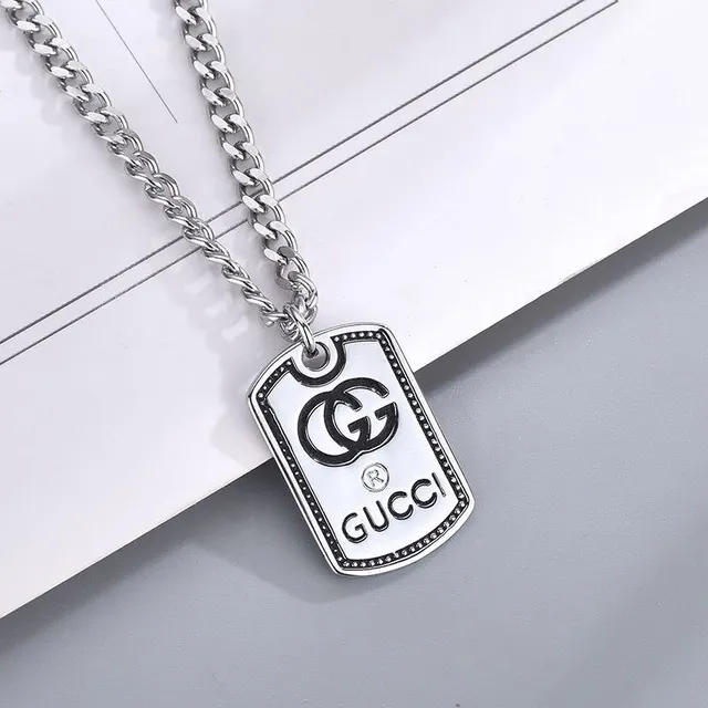 Gucci Dog Tag Interlocking G Logo Silver Necklace 4