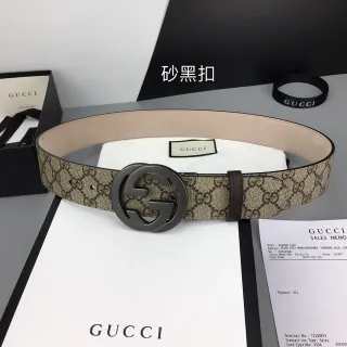 Gucci Double G Belt Beige Brown GG Monogram Canvas Interlocking Buckle Leather Belt