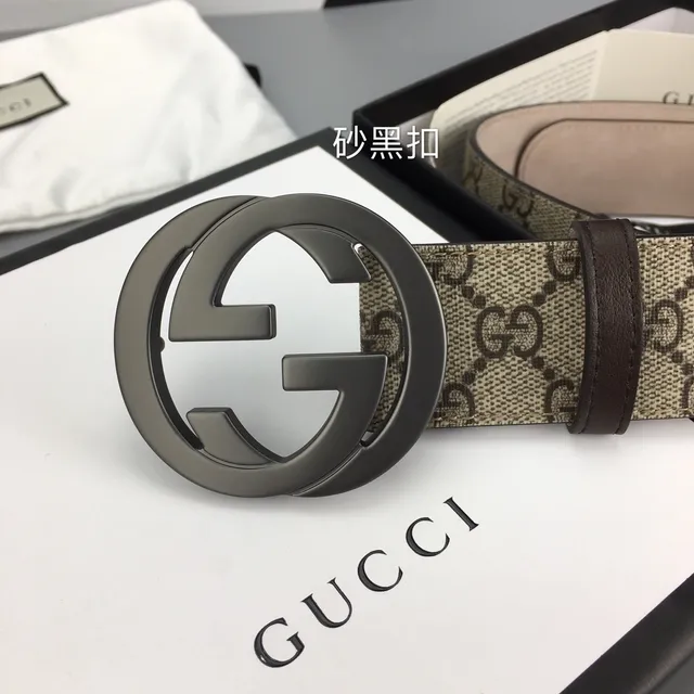 Gucci Double G Belt Beige Brown GG Monogram Canvas Interlocking Buckle Leather Belt 3