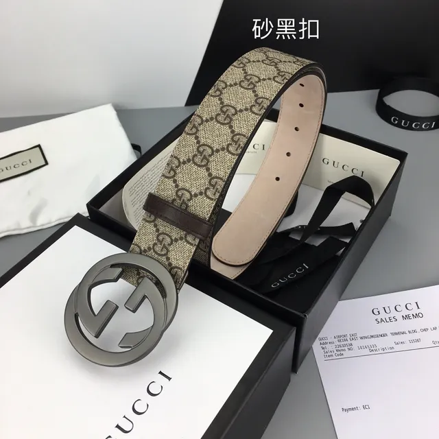 Gucci Double G Belt Beige Brown GG Monogram Canvas Interlocking Buckle Leather Belt 4