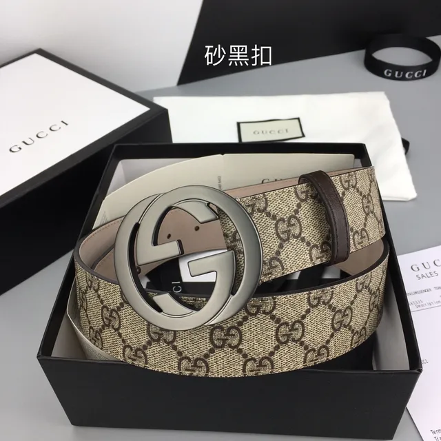 Gucci Double G Belt Beige Brown GG Monogram Canvas Interlocking Buckle Leather Belt 5