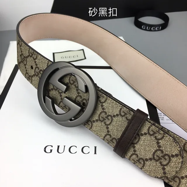Gucci Double G Belt Beige Brown GG Monogram Canvas Interlocking Buckle Leather Belt 9