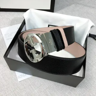 Gucci Double G Belt Black and Nude Pebbled Leather Belt