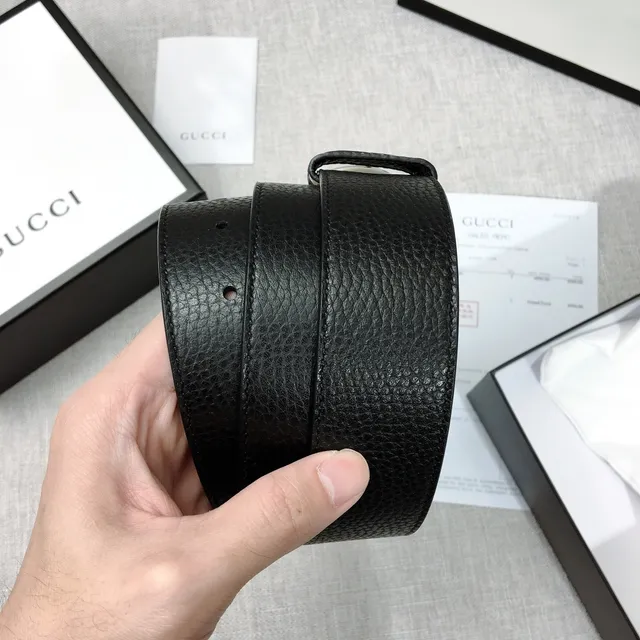 Gucci Double G Belt Black and Nude Pebbled Leather Belt 2