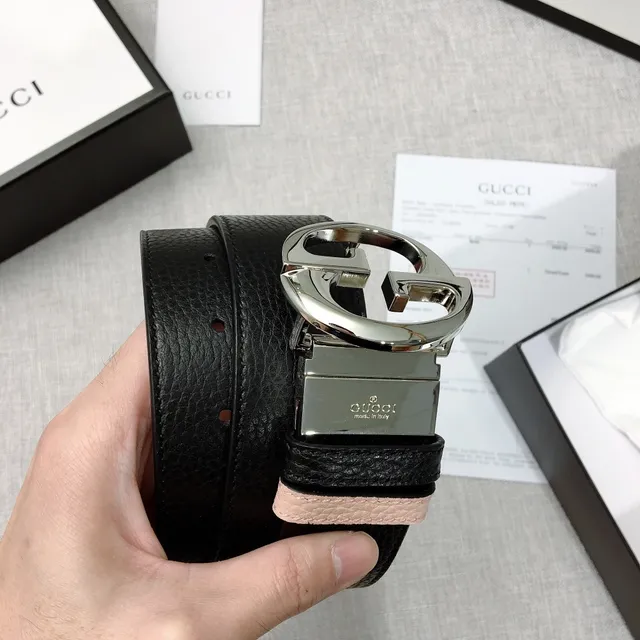 Gucci Double G Belt Black and Nude Pebbled Leather Belt 3