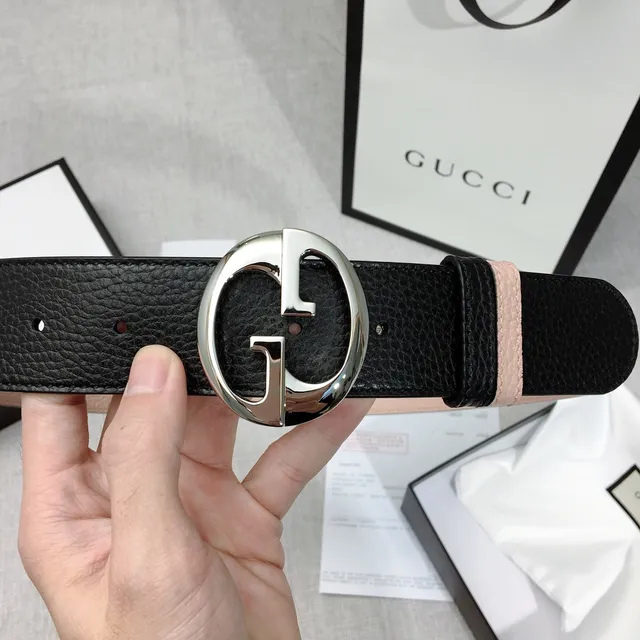 Gucci Double G Belt Black and Nude Pebbled Leather Belt 4