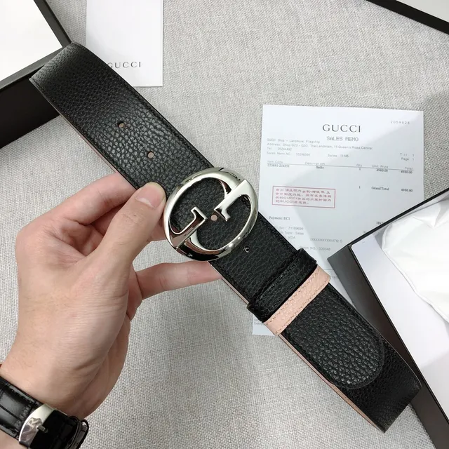 Gucci Double G Belt Black and Nude Pebbled Leather Belt 5