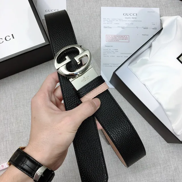 Gucci Double G Belt Black and Nude Pebbled Leather Belt 6
