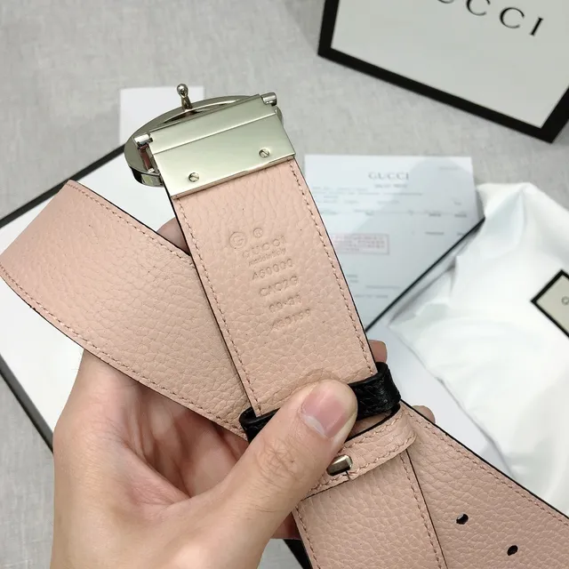 Gucci Double G Belt Black and Nude Pebbled Leather Belt 7