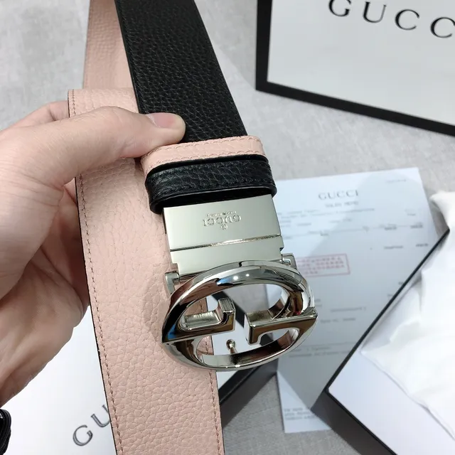 Gucci Double G Belt Black and Nude Pebbled Leather Belt 8