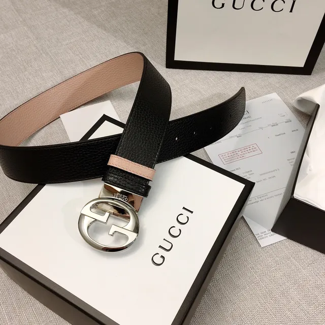 Gucci Double G Belt Black and Nude Pebbled Leather Belt 9