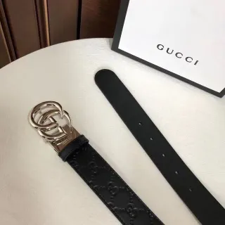 Gucci Double G Belt Black Embossed GG Leather Belt