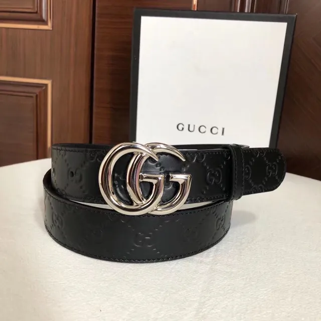 Gucci Double G Belt Black Embossed GG Leather Belt 2