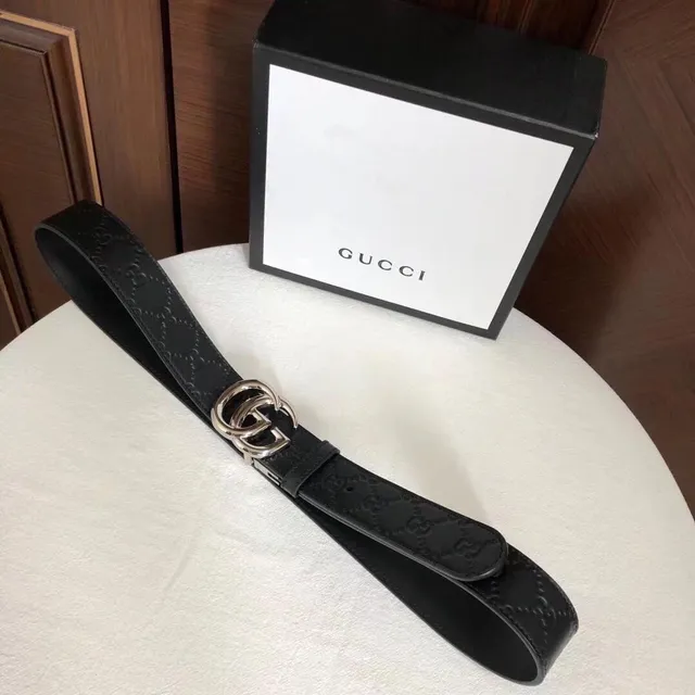 Gucci Double G Belt Black Embossed GG Leather Belt 3