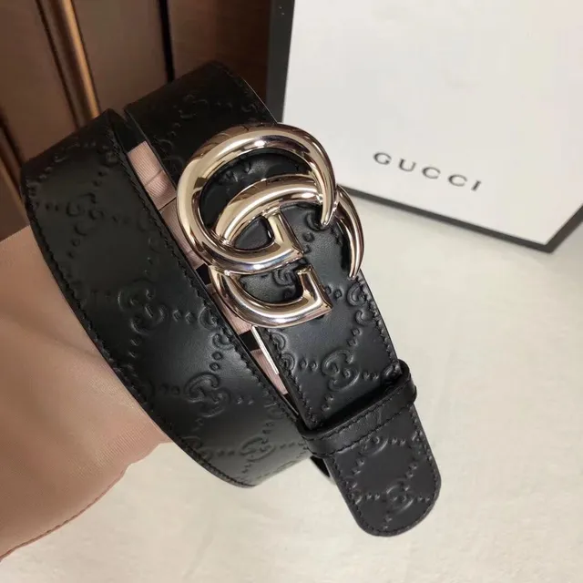 Gucci Double G Belt Black Embossed GG Leather Belt 5
