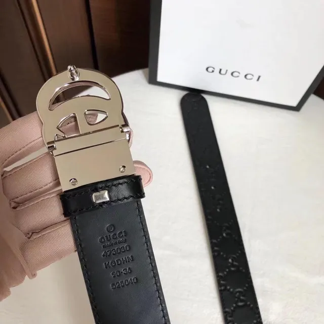 Gucci Double G Belt Black Embossed GG Leather Belt 6