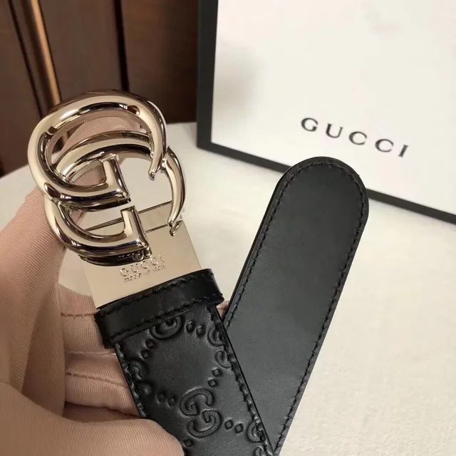 Gucci Double G Belt Black Embossed GG Leather Belt 8