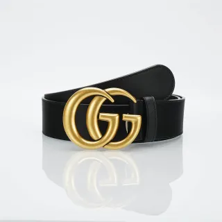 Gucci Double G Belt Black Leather Gold-Tone Buckle Leather Belt