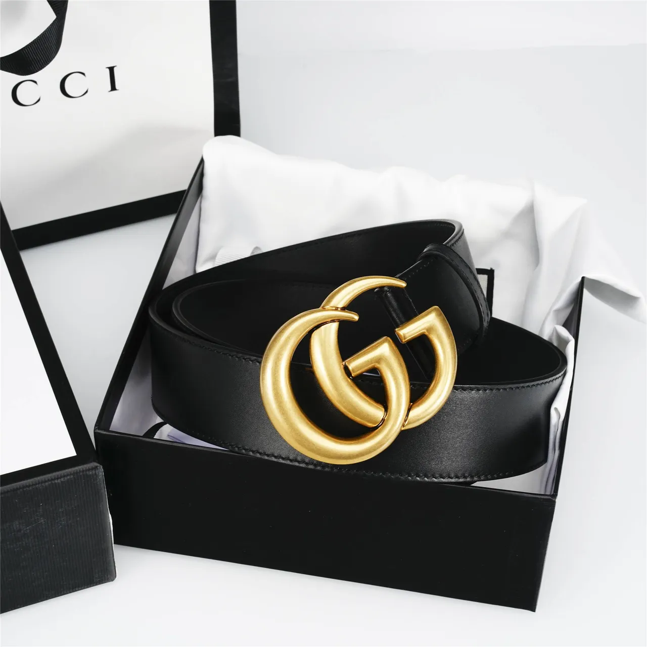 Gucci Double G Belt Black Leather Gold-Tone Buckle Leather Belt 5
