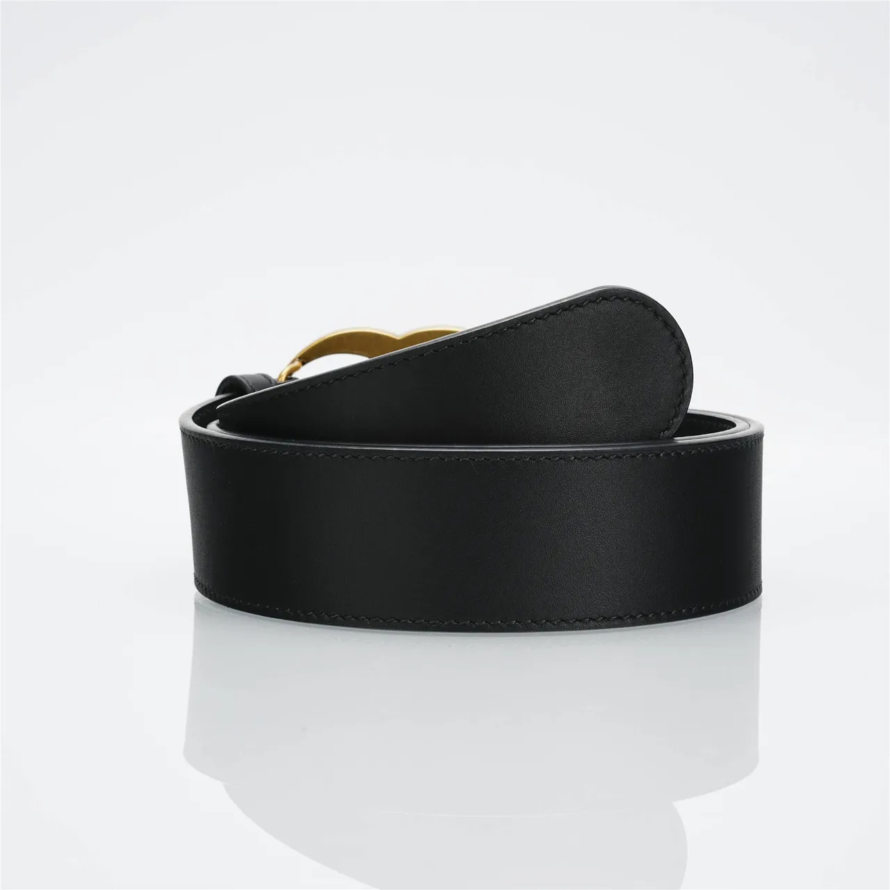 Gucci Double G Belt Black Leather Gold-Tone Buckle Leather Belt 7