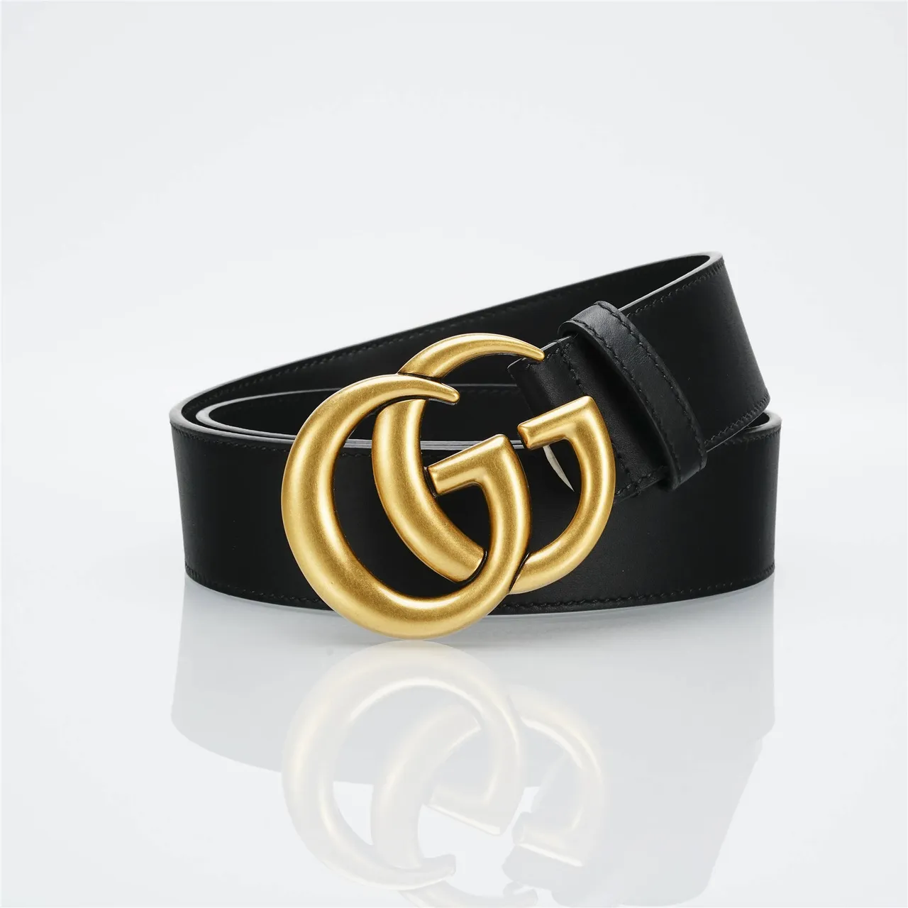 Gucci Double G Belt Black Leather Gold-Tone Buckle Leather Belt 8
