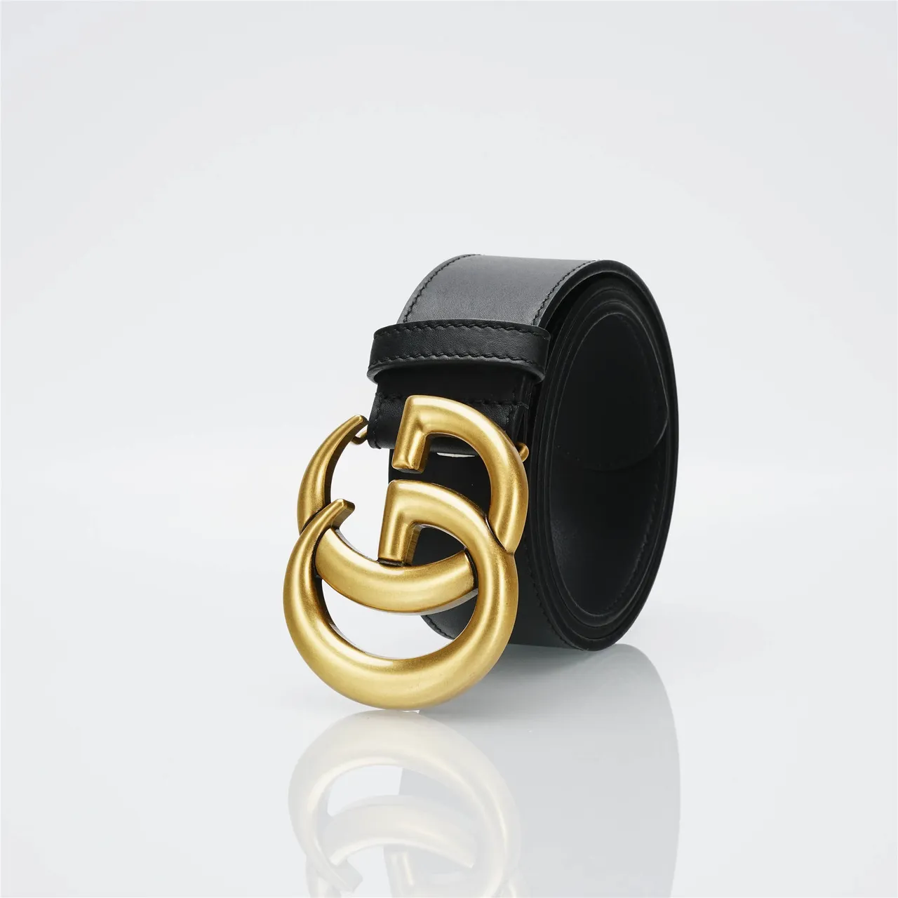 Gucci Double G Belt Black Leather Gold-Tone Buckle Leather Belt 11