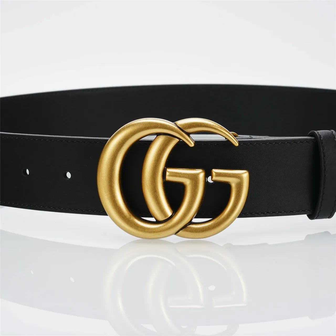 Gucci Double G Belt Black Leather Gold-Tone Buckle Leather Belt 12