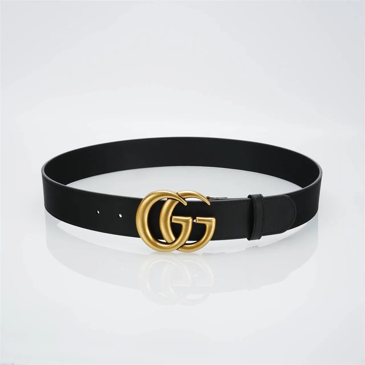 Gucci Double G Belt Black Leather Gold-Tone Buckle Leather Belt 13