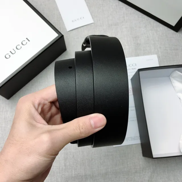 Gucci Double G Belt Black Silver Interlocking Buckle Smooth Leather Belt 2