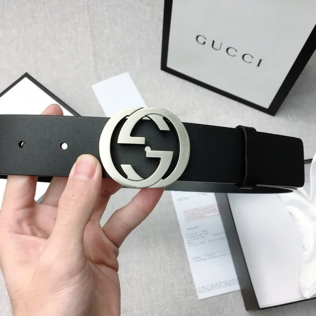 Gucci Double G Belt Black Silver Interlocking Buckle Smooth Leather Belt 4