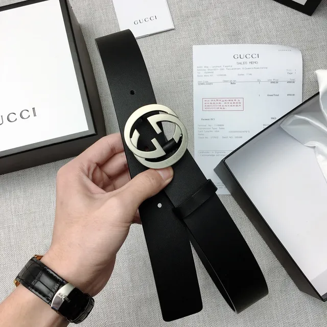 Gucci Double G Belt Black Silver Interlocking Buckle Smooth Leather Belt 6