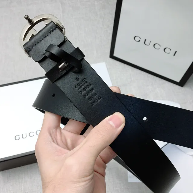Gucci Double G Belt Black Silver Interlocking Buckle Smooth Leather Belt 7
