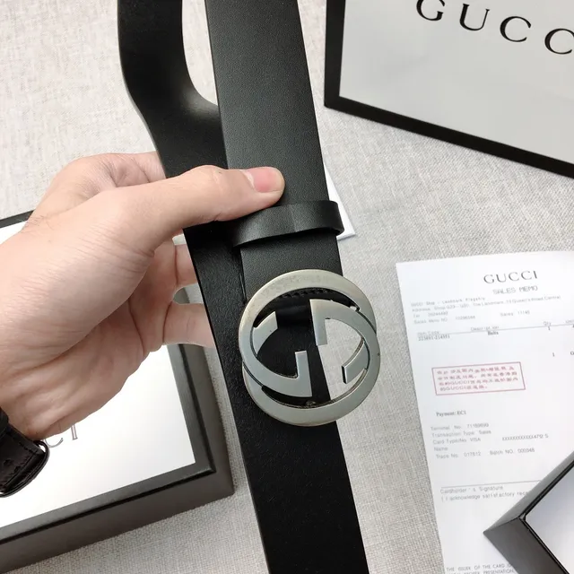 Gucci Double G Belt Black Silver Interlocking Buckle Smooth Leather Belt 8