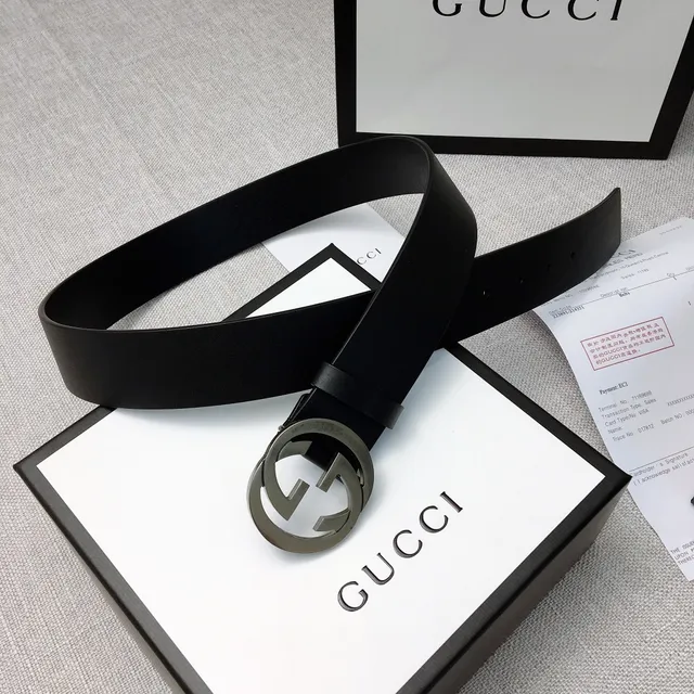 Gucci Double G Belt Black Silver Interlocking Buckle Smooth Leather Belt 9