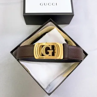 Gucci Double G Belt Brown Textured Leather Gold-Tone Buckle Leather Belt