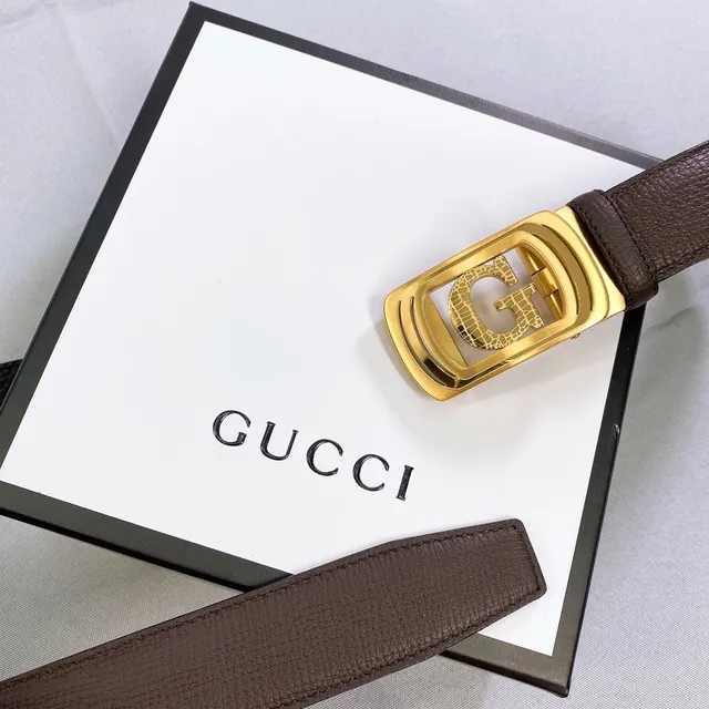 Gucci Double G Belt Brown Textured Leather Gold-Tone Buckle Leather Belt 4