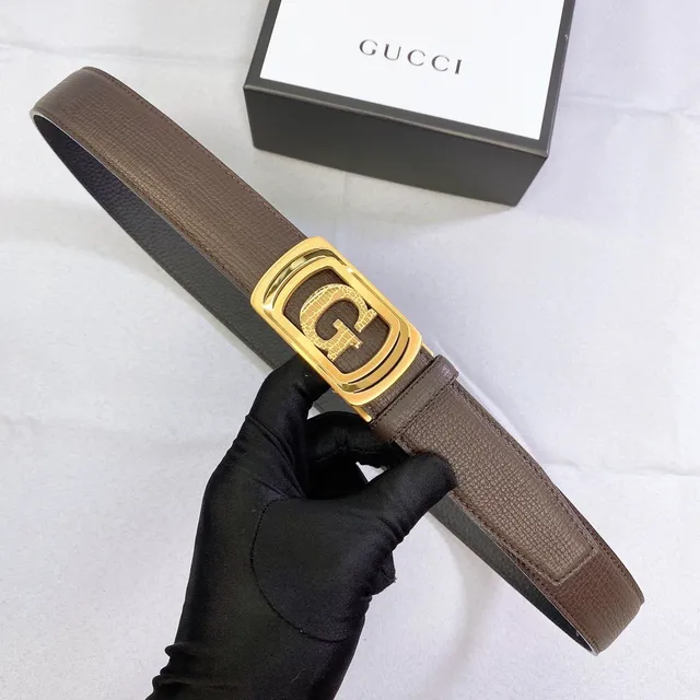 Gucci Double G Belt Brown Textured Leather Gold-Tone Buckle Leather Belt 5