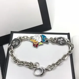 Gucci Double G Chain Silver Multicolor Curb Enamel Donald Duck Charm Bracelet