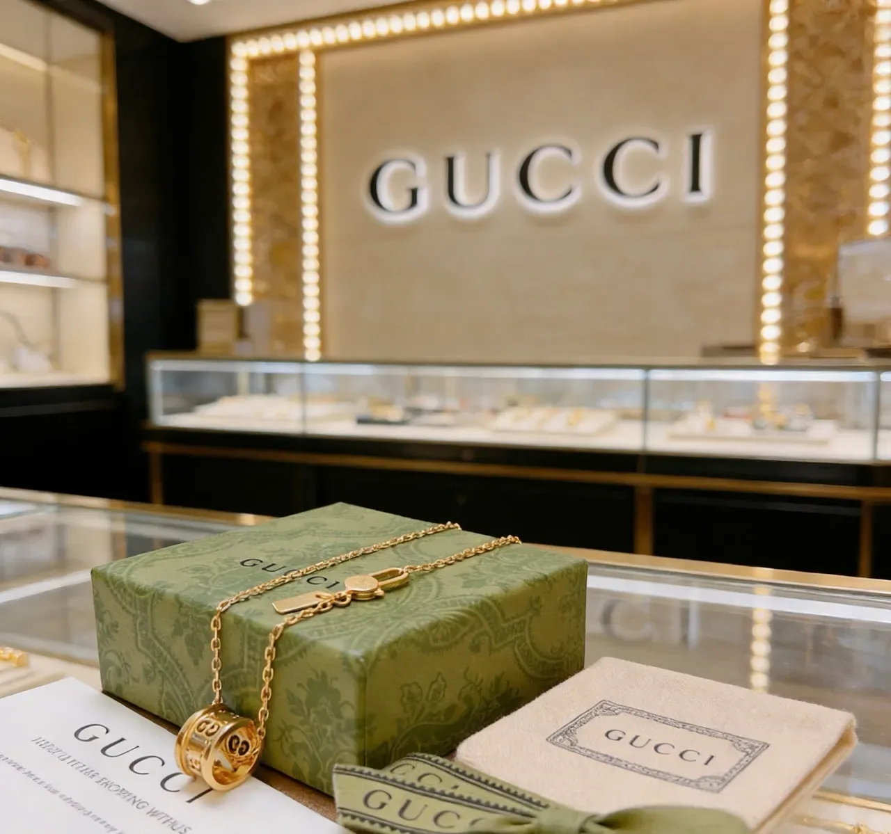 Gucci Double G Cylinder Pendant Gold-Tone Layered Chain Necklaces 2