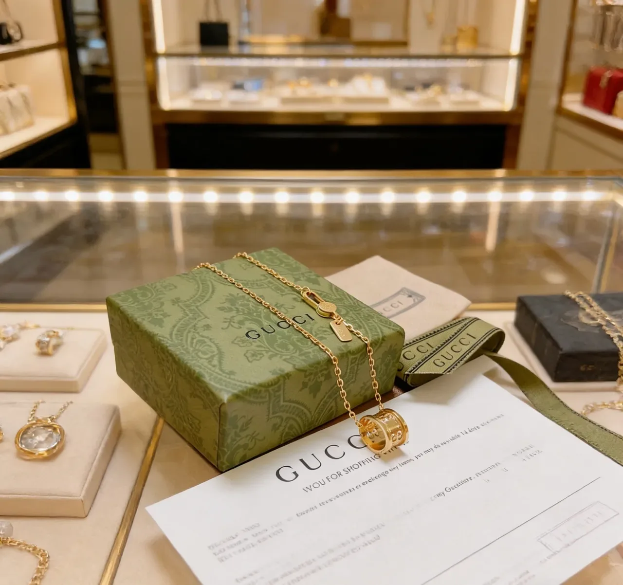 Gucci Double G Cylinder Pendant Gold-Tone Layered Chain Necklaces 4