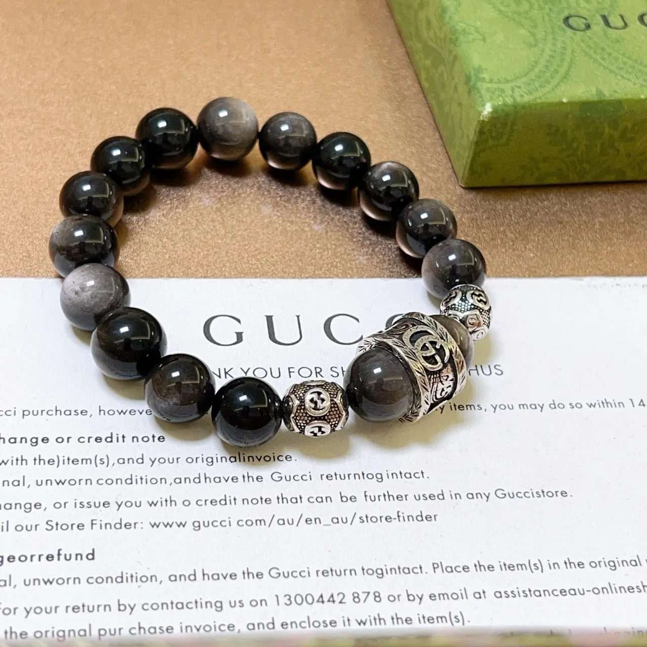 Gucci Double-G Motif Beaded Stone and Metal Bracelet 5