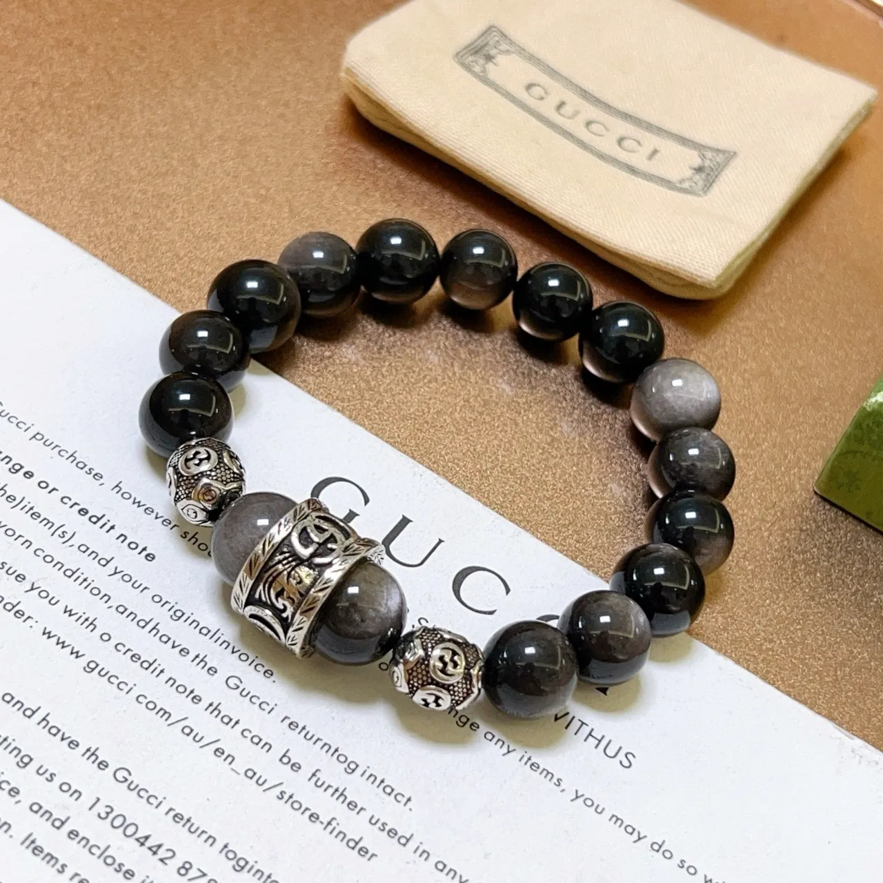 Gucci Double-G Motif Beaded Stone and Metal Bracelet 9
