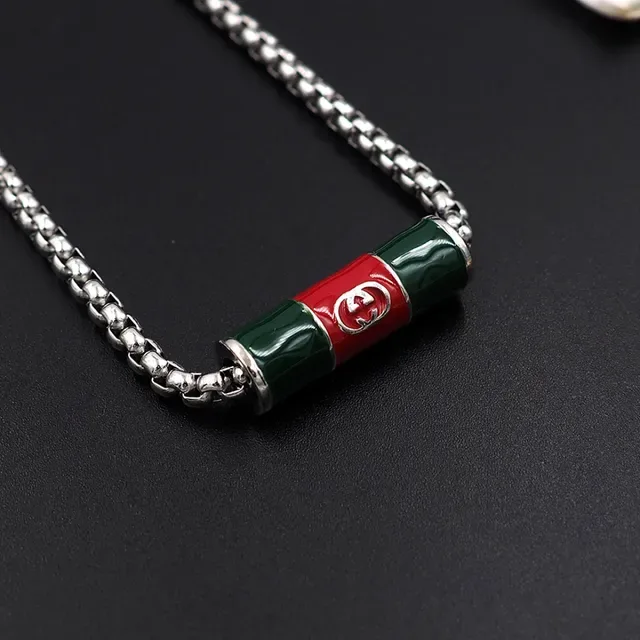 Gucci इनेमल बैरल पेंडेंट सिल्वर ग्रीन कर्ब चेन नेकलेस 2