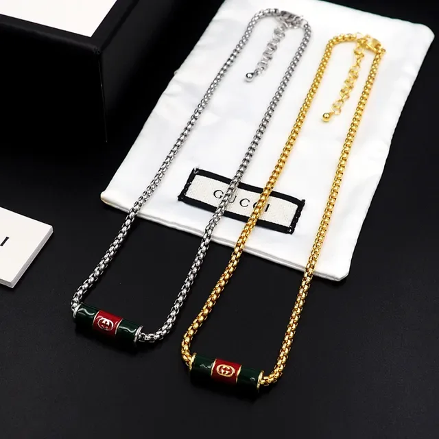 Gucci इनेमल बैरल पेंडेंट सिल्वर ग्रीन कर्ब चेन नेकलेस 11