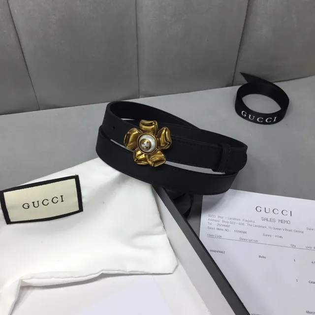 Gucci Floral Buckle Black Leather Belt 2