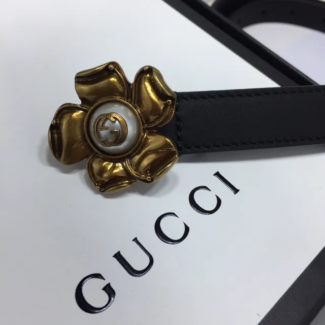 Gucci Floral Buckle Black Leather Belt 3