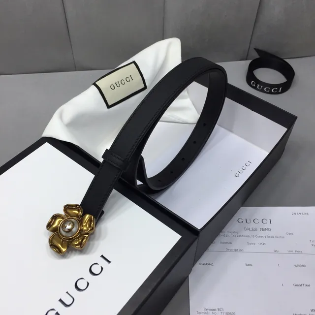 Gucci Floral Buckle Black Leather Belt 4